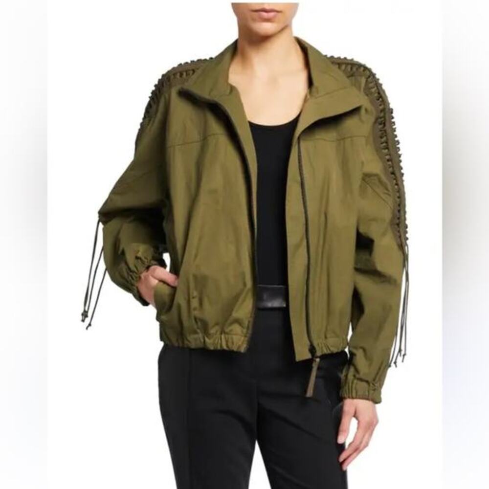 Helmut Lang Womens Nylon Lacing Twill Jacket in army Green size Large NWT